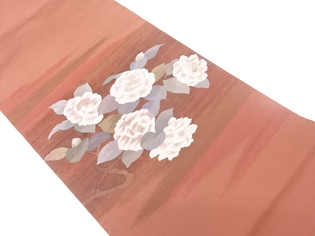 すくい織椿模様織出し洒落袋帯